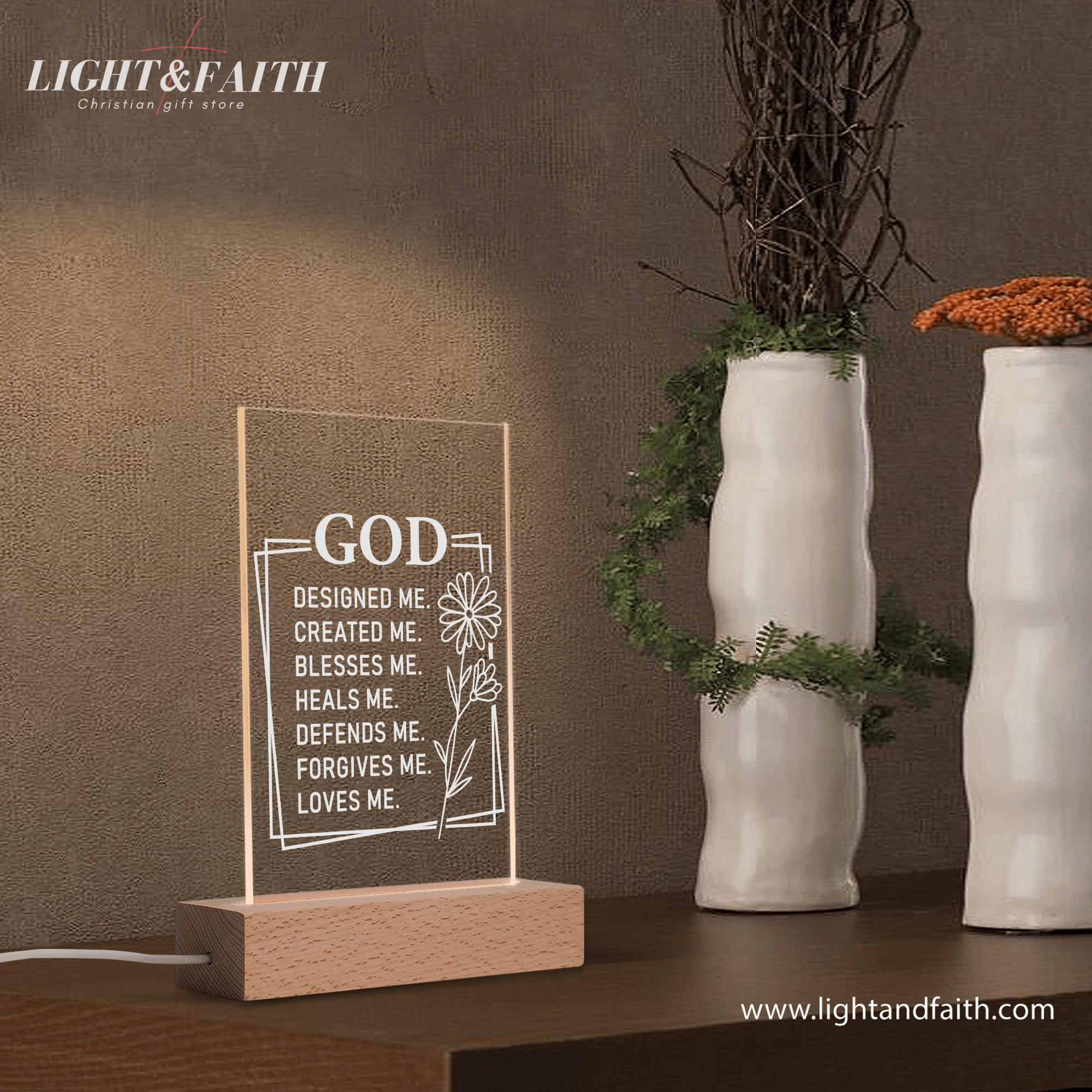 God Designed Me LED Light, Christian Bible Verse Lamp, Inspirational Acrylic Night Light, Religious Home Decor, Faith Gift for Believers. NLLAF02